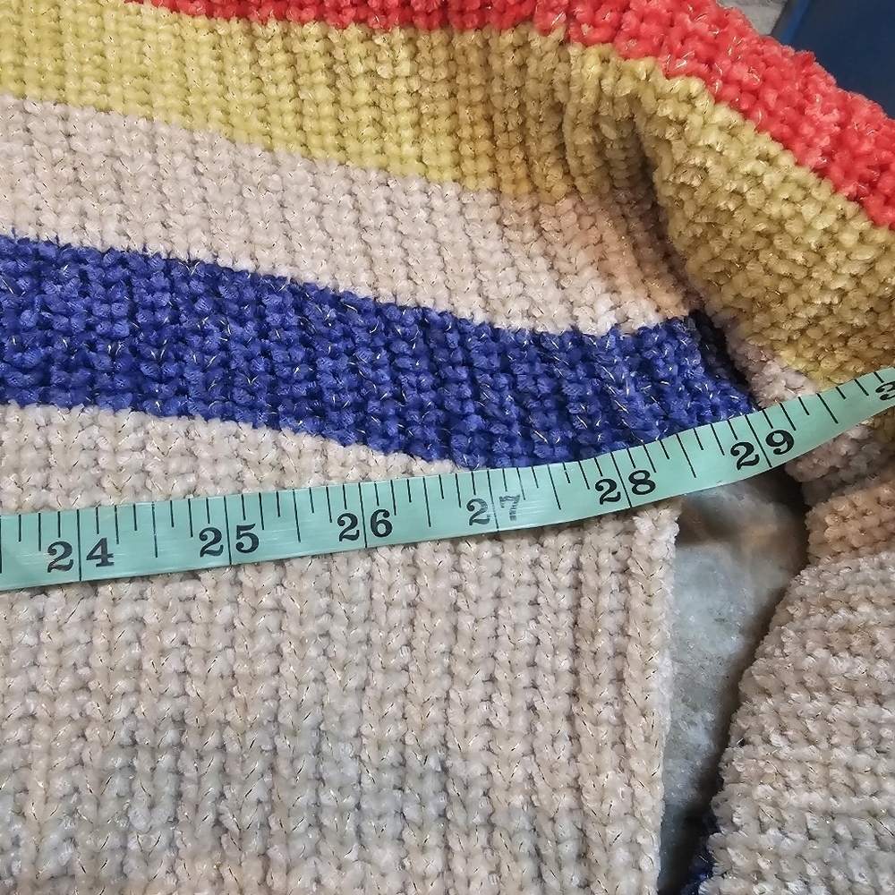 FATE Women’s Striped Chenille Sweater Large Beige Red Yellow Blue Soft Cozy Pull - Picture 6 of 8